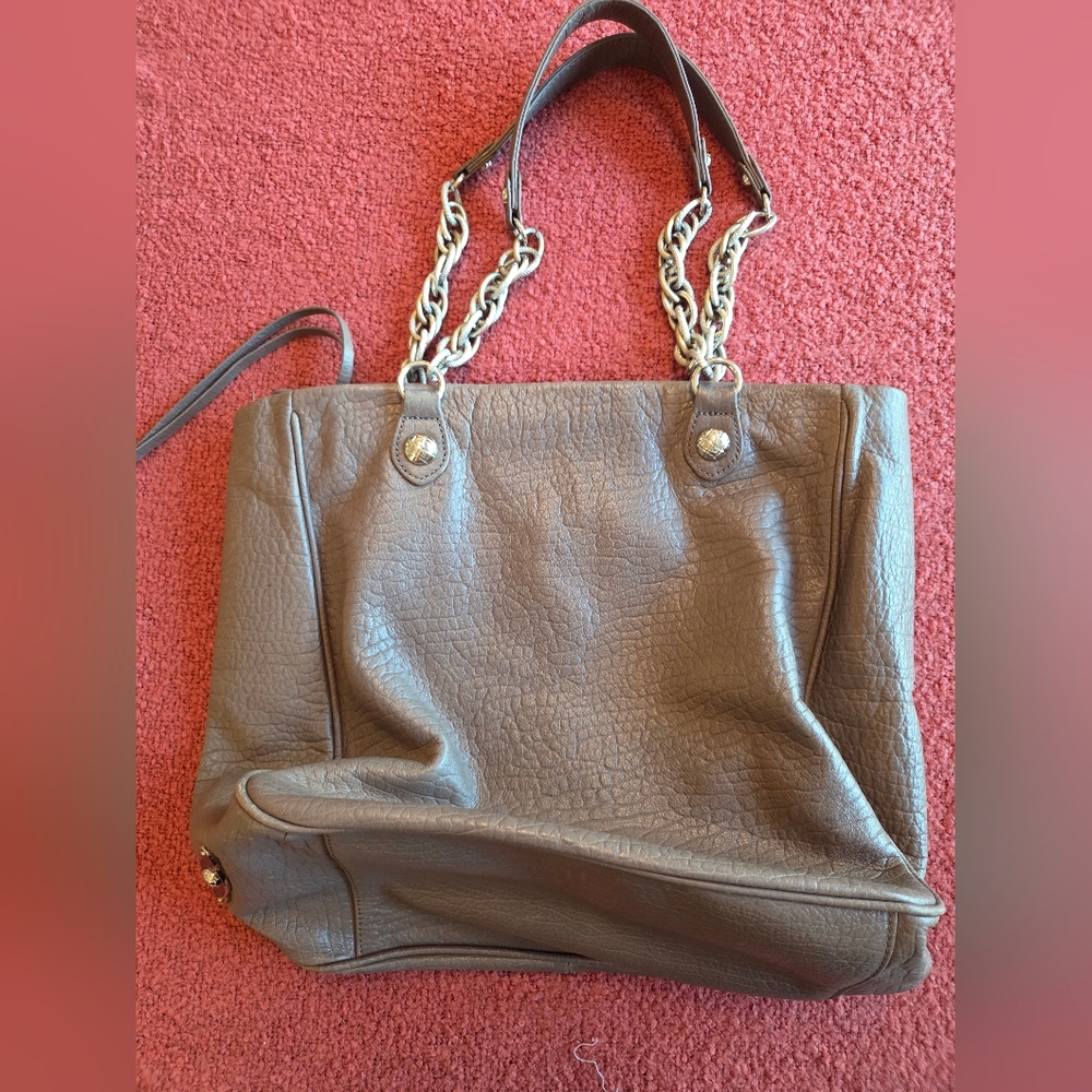 Elliott Lucca Pebbled Leather Chain-Handle Tote – Taupe/Stone